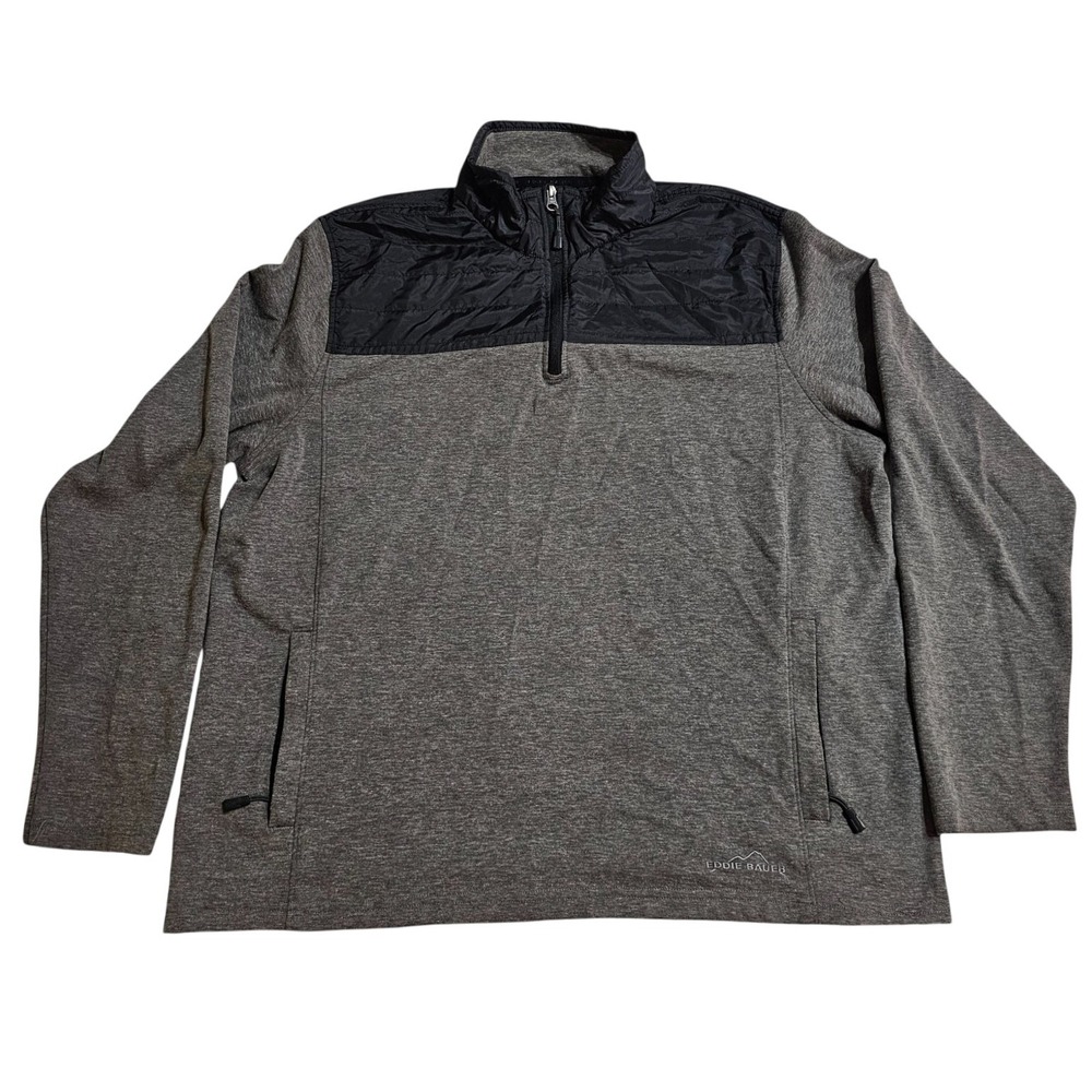 Eddie Bauer Men's Fleece Pullover XL 1/4-Zip Hiking Outdoors‎ Gray & Blk *READ*